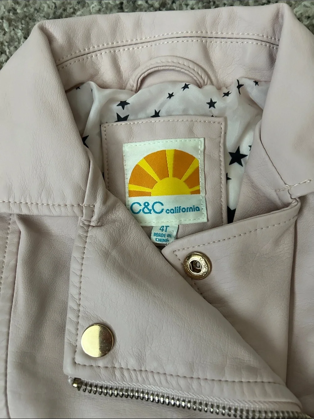 C&C California Light Pink Faux Leather Moto Jacket for Kids